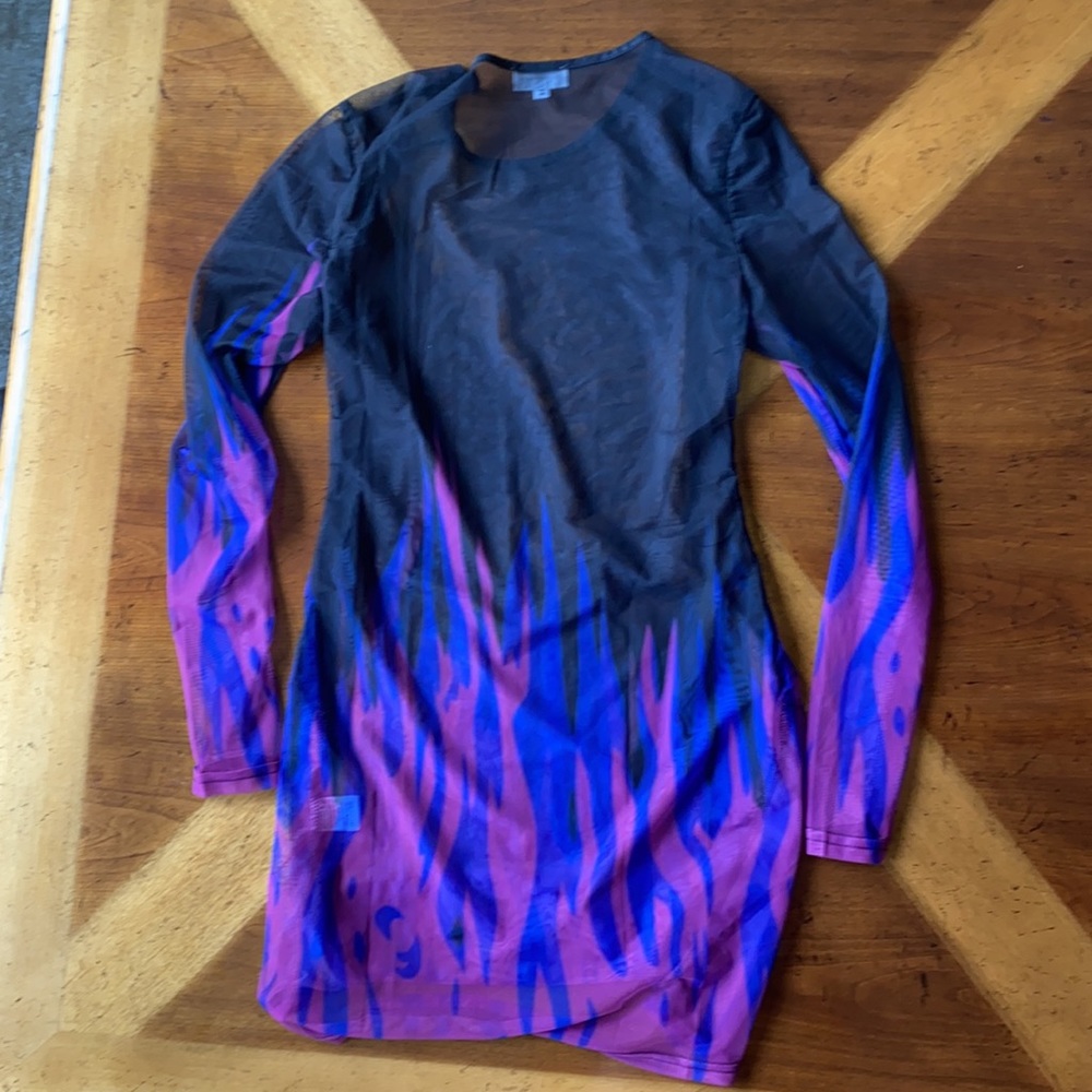 Super Down See-Thru Long Sleeved Flame Mini Dress - Picture 3 of 3